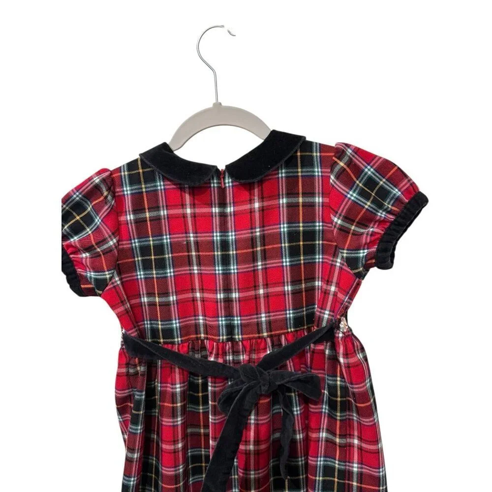 Hanna Andersson Girls Red Plaid Dress With Velvet Collar Christmas 120 sz 6
